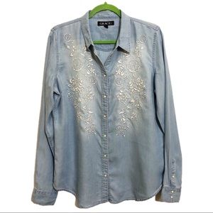 Embroidered chambray shirt - large